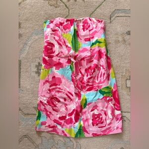 Lilly Pulitzer Pink and Green Floral Strapless Dress